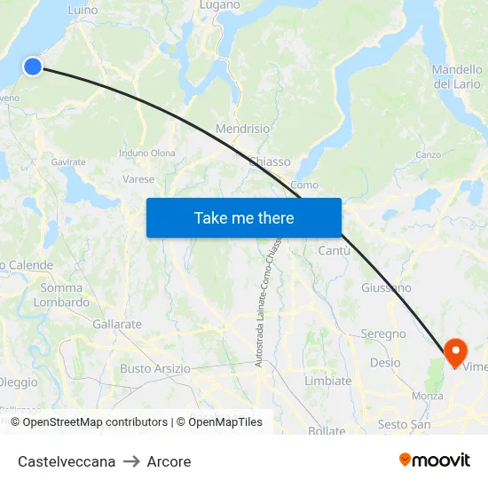 Castelveccana to Arcore map