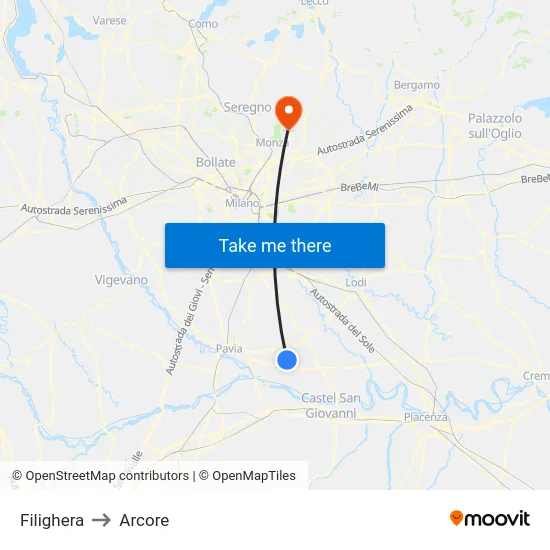 Filighera to Arcore map