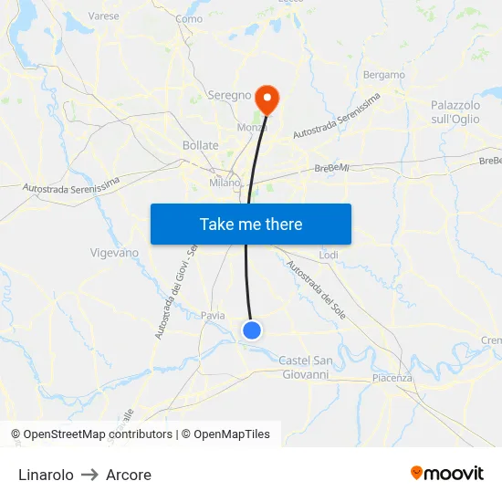 Linarolo to Arcore map