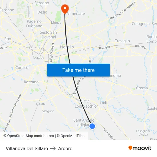 Villanova Del Sillaro to Arcore map
