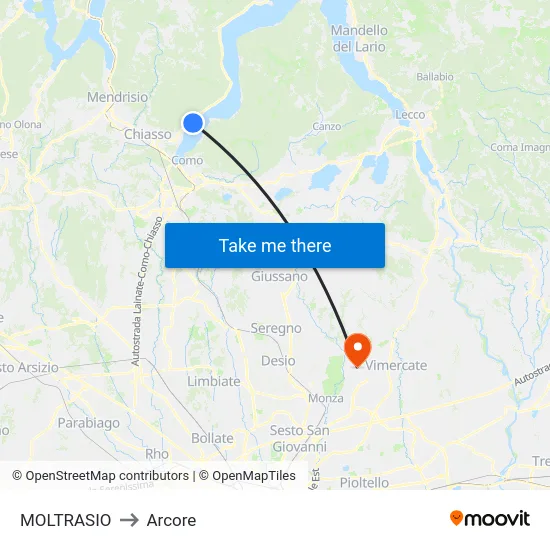 Moltrasio to Arcore map