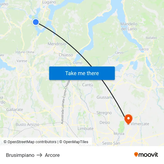 Brusimpiano to Arcore map