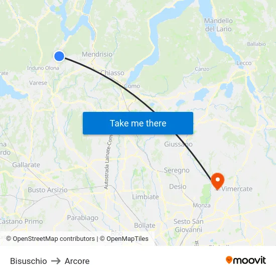 Bisuschio to Arcore map