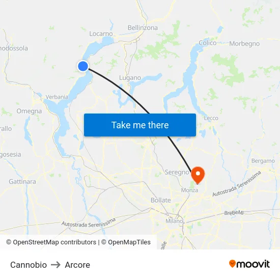 Cannobio to Arcore map