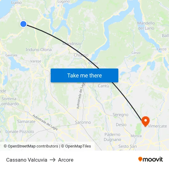 Cassano Valcuvia to Arcore map