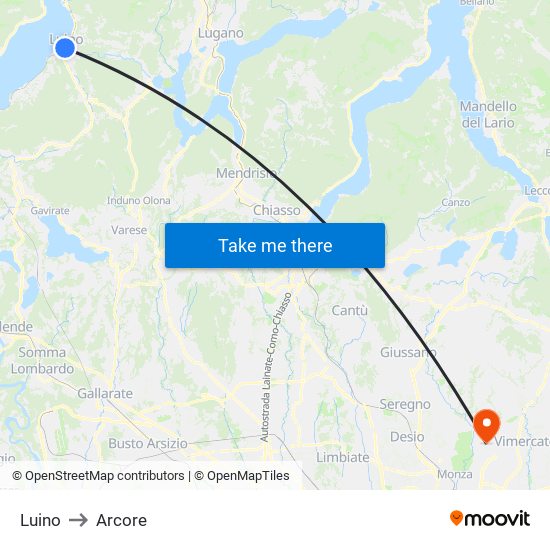 Luino to Arcore map