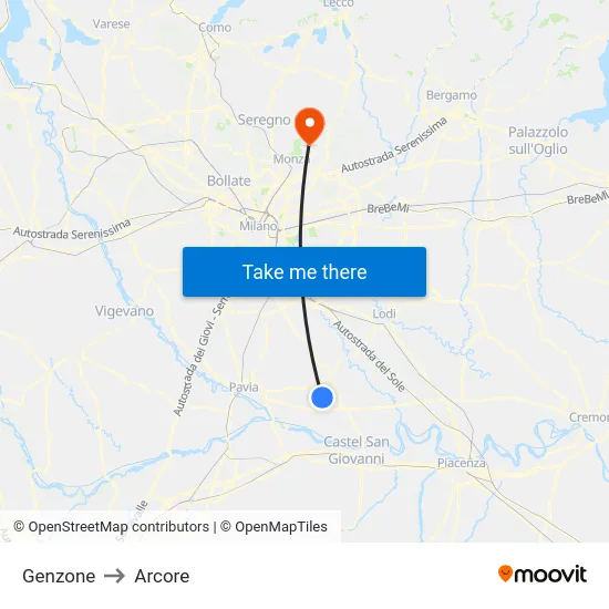 Genzone to Arcore map