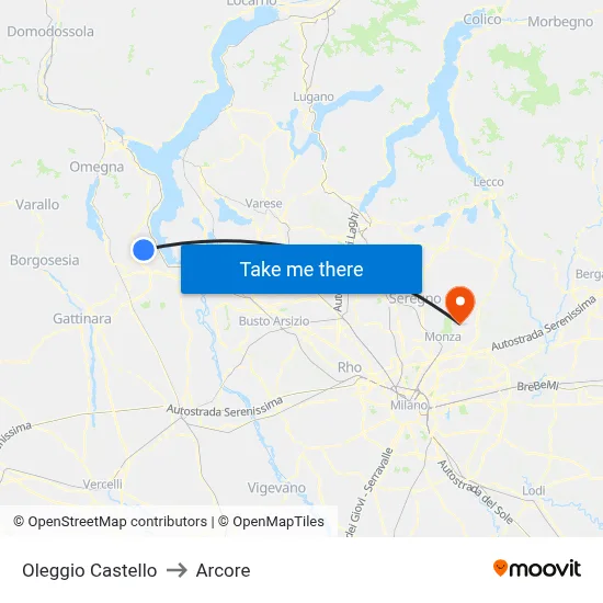 Oleggio Castello to Arcore map
