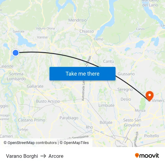 Varano Borghi to Arcore map