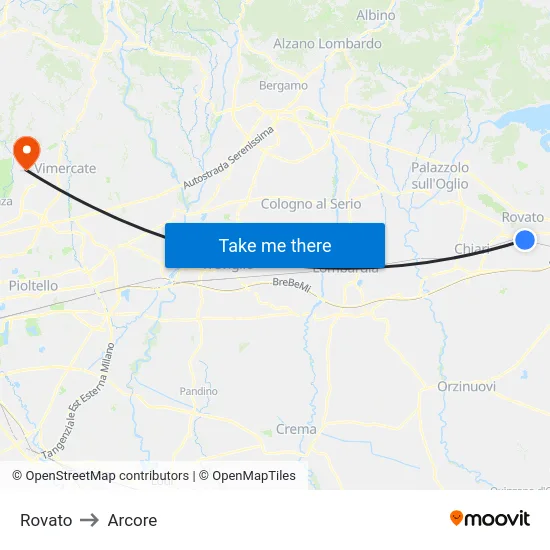 Rovato to Arcore map