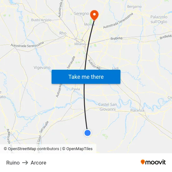 Ruino to Arcore map
