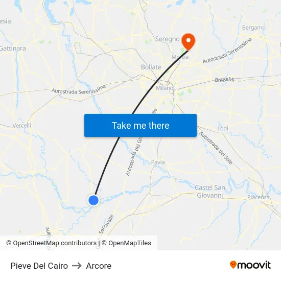 Pieve Del Cairo to Arcore map