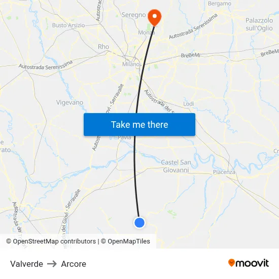 Valverde to Arcore map