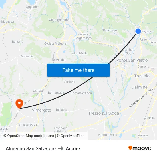Almenno San Salvatore to Arcore map