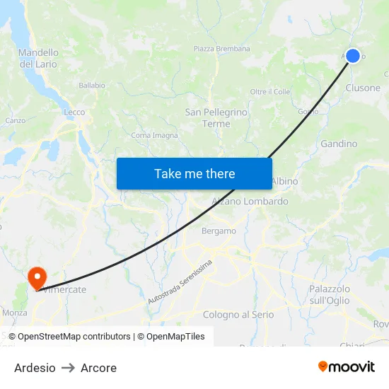 Ardesio to Arcore map