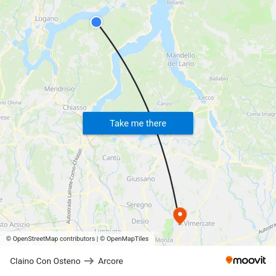 Claino con Osteno to Arcore map