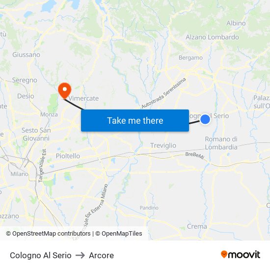 Cologno Al Serio to Arcore map