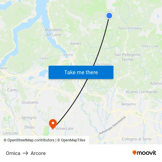 Ornica to Arcore map