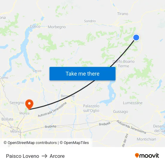 Paisco Loveno to Arcore map