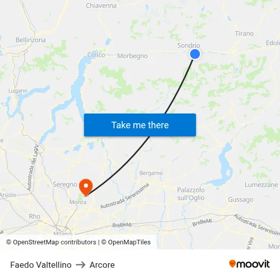 Faedo Valtellino to Arcore map