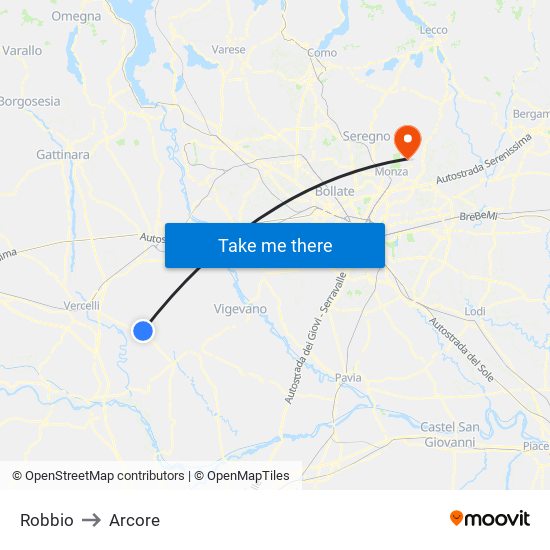 Robbio to Arcore map