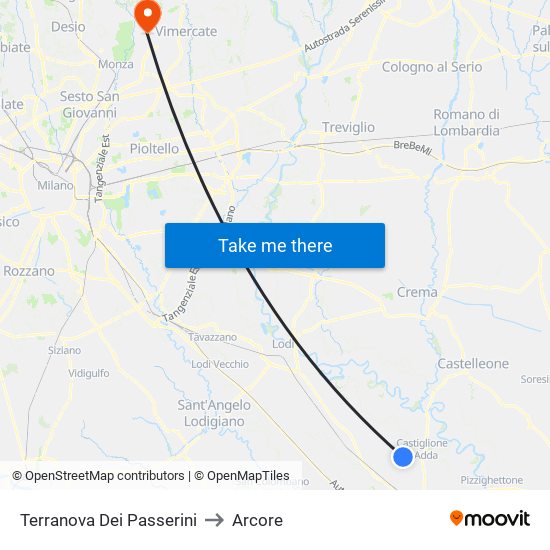 Terranova Dei Passerini to Arcore map