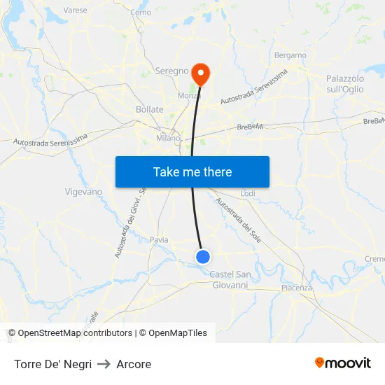 Torre De' Negri to Arcore map