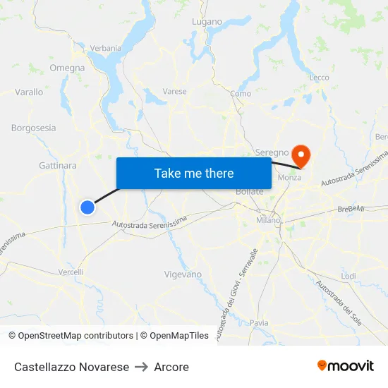 Castellazzo Novarese to Arcore map