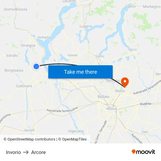 Invorio to Arcore map