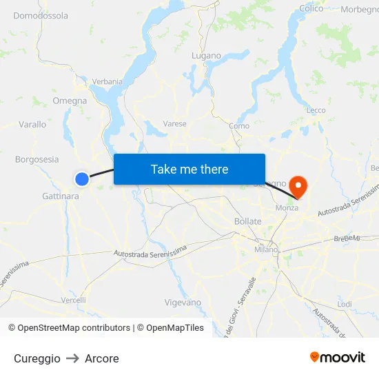 Cureggio to Arcore map