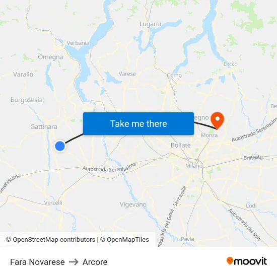 Fara Novarese to Arcore map