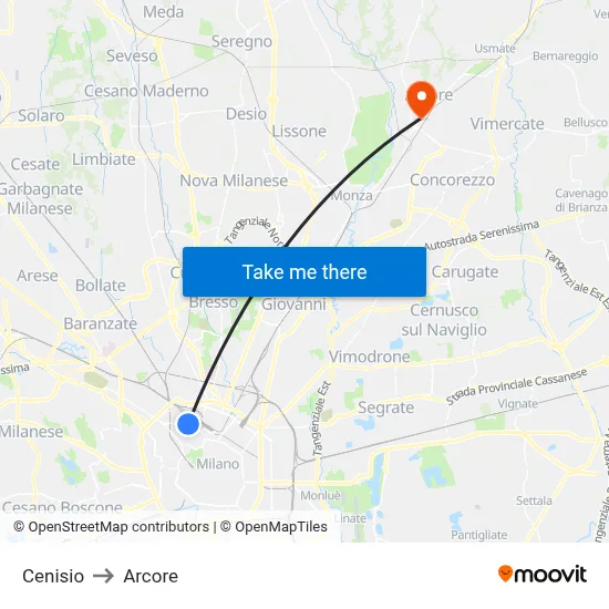 Cenisio to Arcore map