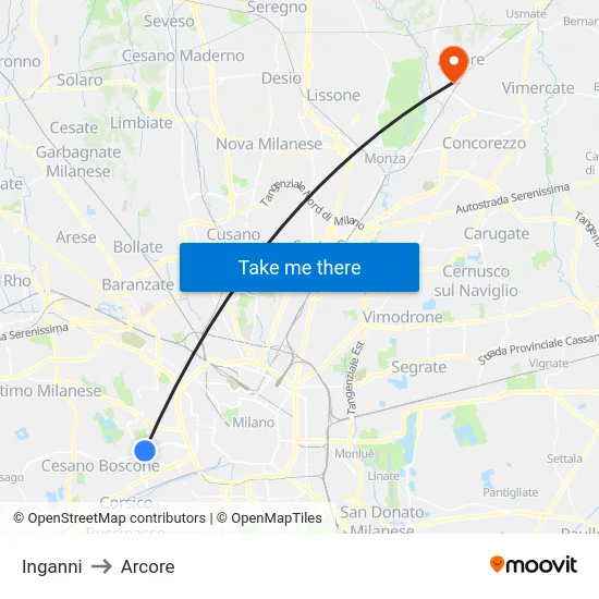 Inganni to Arcore map