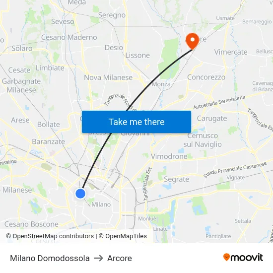 Milano Domodossola to Arcore map