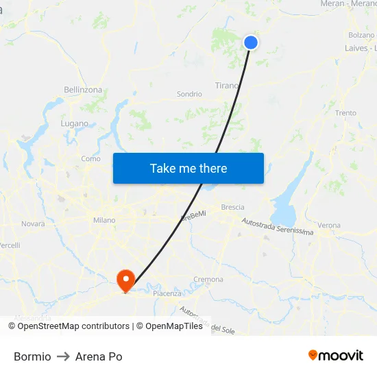 Bormio to Arena Po map