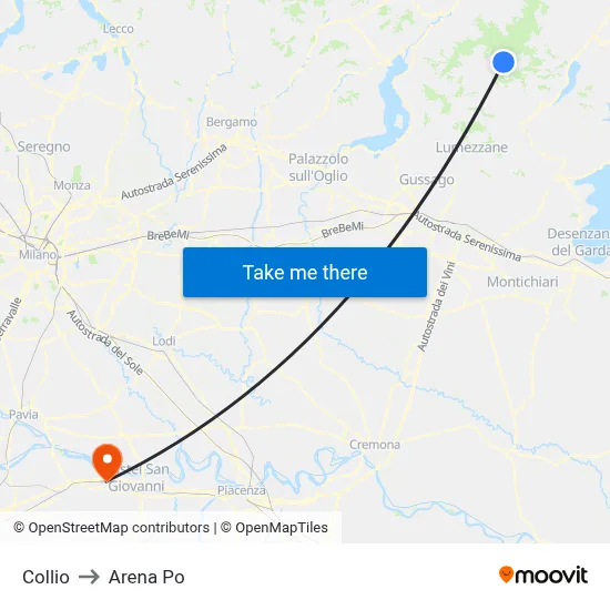 Collio to Arena Po map