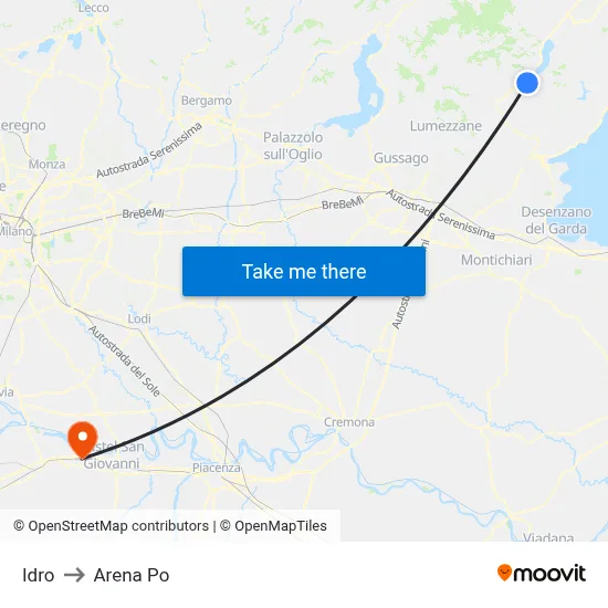 Idro to Arena Po map