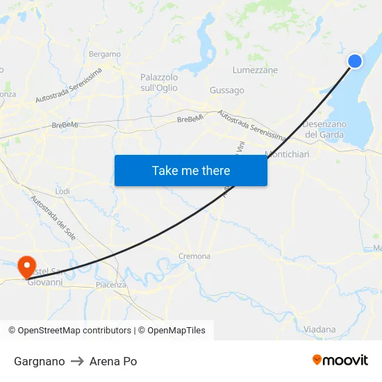 Gargnano to Arena Po map