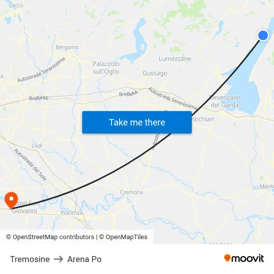Tremosine to Arena Po map