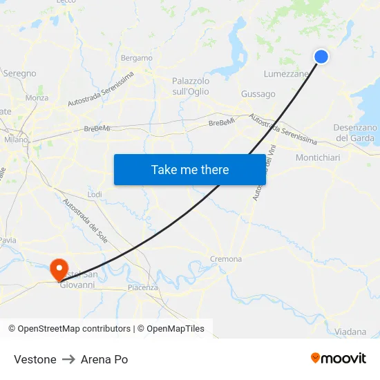 Vestone to Arena Po map
