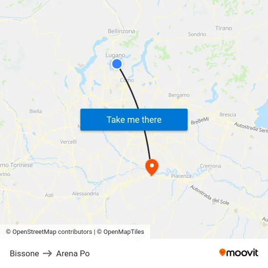 Bissone to Arena Po map