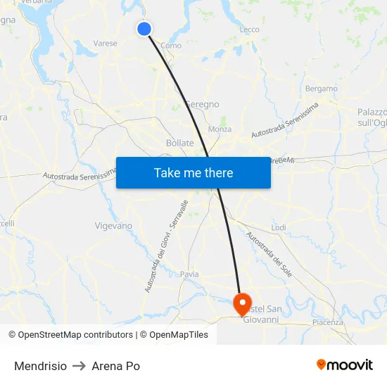 Mendrisio to Arena Po map