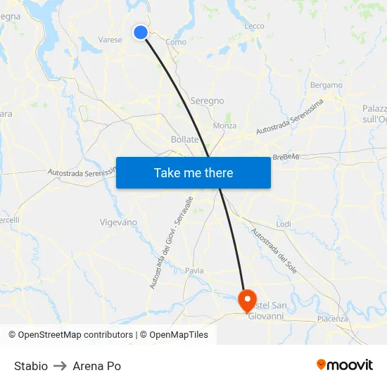 Stabio to Arena Po map