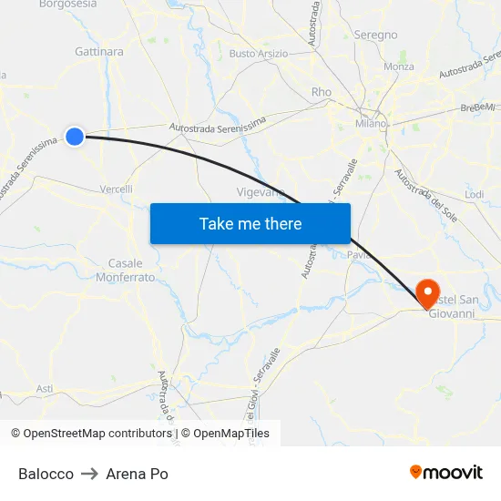 Balocco to Arena Po map