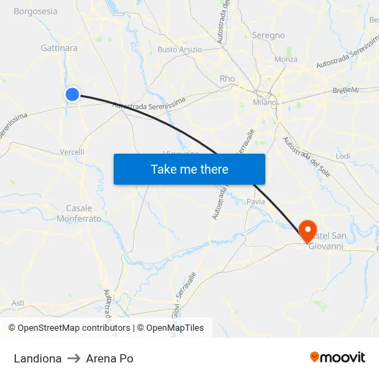 Landiona to Arena Po map