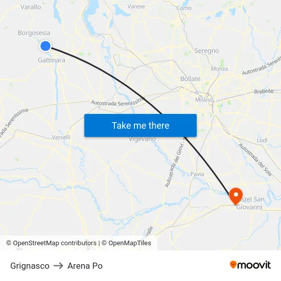Grignasco to Arena Po map