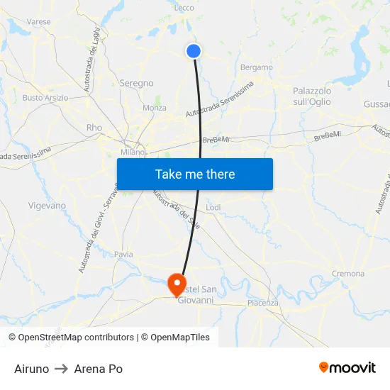 Airuno to Arena Po map