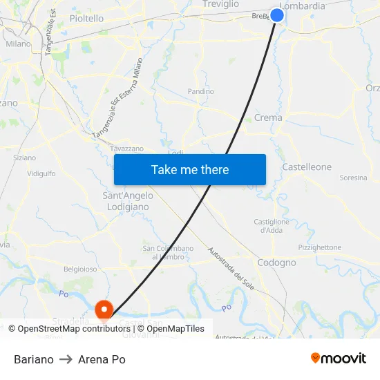 Bariano to Arena Po map