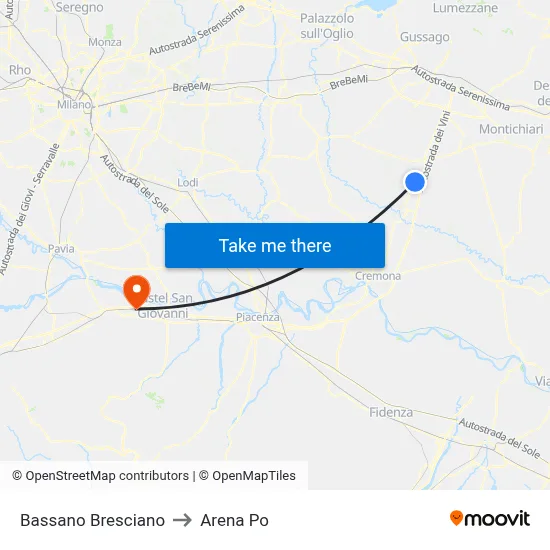 Bassano Bresciano to Arena Po map