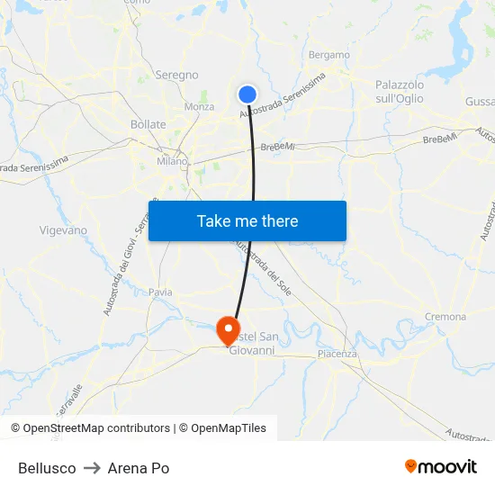 Bellusco to Arena Po map